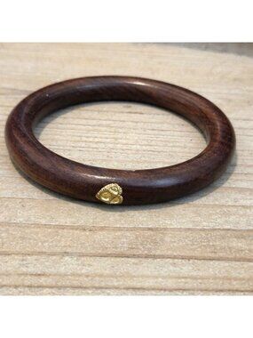 Vintage 8" Solid Wood Bangle Bracelet Gold Tone Imprint